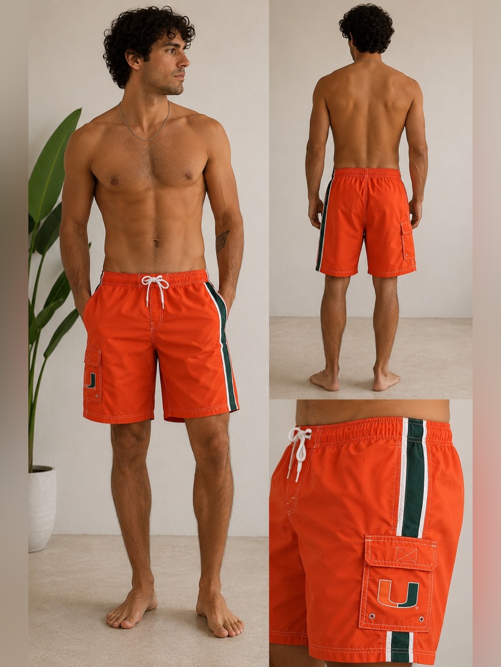 G-III Carl Banks Miami Hurricanes Orange Swim Trunks Board Shorts Mens NCAA XL